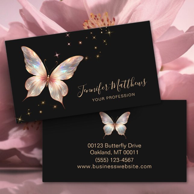 Elegant Holographic Butterfly Sparkle Script  Business Card (Creator Uploaded)