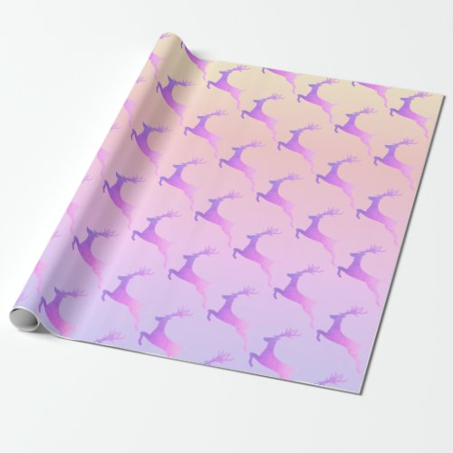 Elegant Holographic Christmas Reindeer Pattern Wrapping Paper