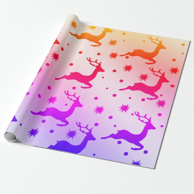 Elegant holographic Christmas reindeer pattern Wrapping Paper (Unrolled)