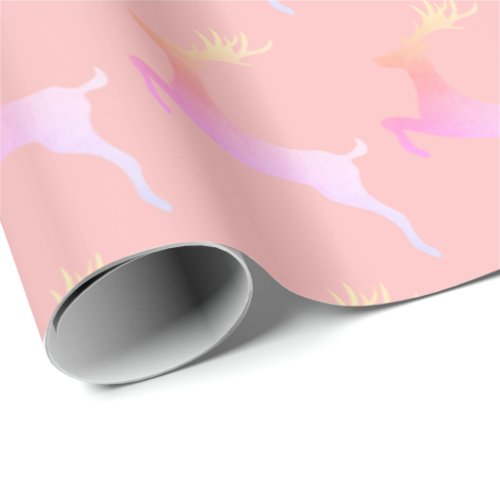 Elegant Holographic Christmas Reindeer Pattern Wrapping Paper