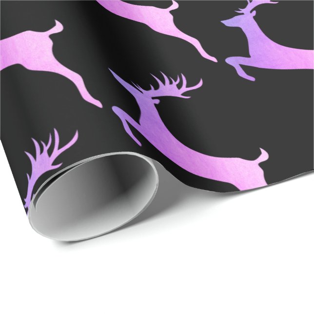 Elegant Holographic Christmas Reindeer Pattern Wrapping Paper (Roll Corner)