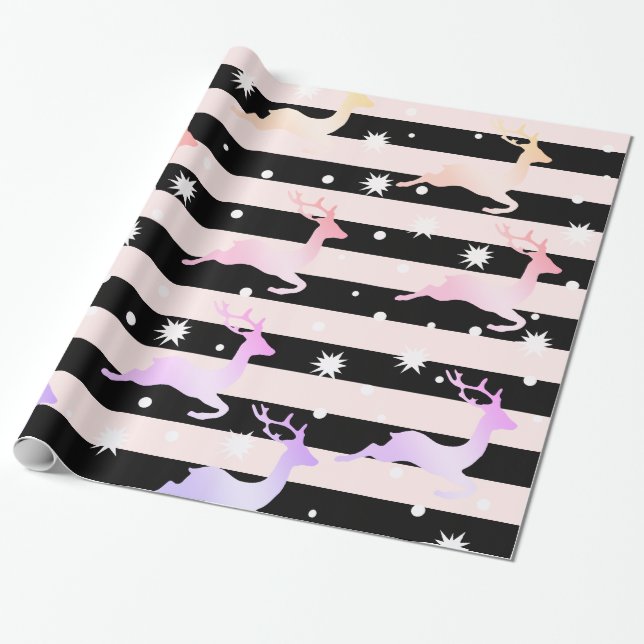 Elegant holographic Christmas reindeer pattern Wrapping Paper (Unrolled)