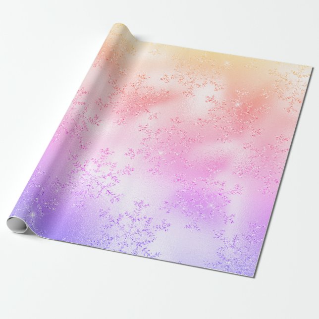 Elegant Holographic Christmas Snowflake Pattern Wrapping Paper (Unrolled)