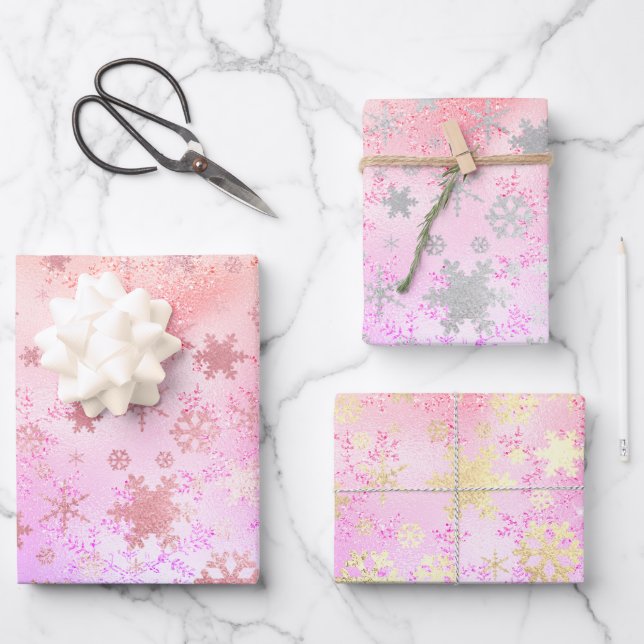 Elegant Holographic Christmas Snowflake Pattern  Wrapping Paper Sheets (Front)