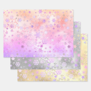 Elegant Holographic Christmas Snowflake Pattern Wrapping Paper Sheets