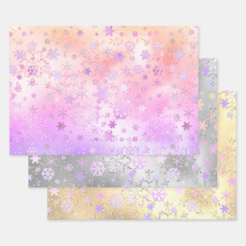 Elegant Holographic Christmas Snowflake Pattern Wrapping Paper Sheets
