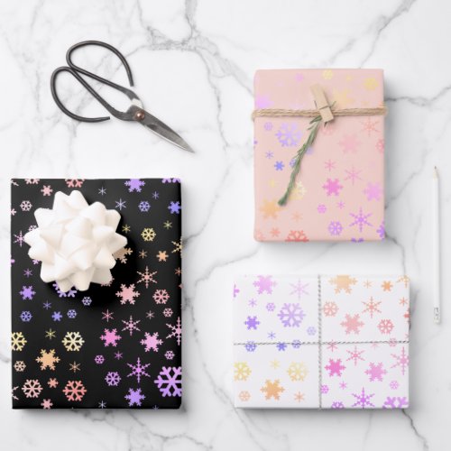 Elegant Holographic Christmas Snowflake Pattern Wrapping Paper Sheets