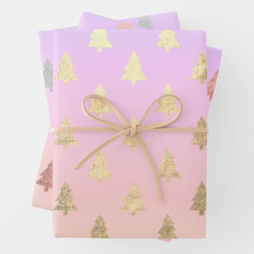 Elegant holographic Christmas tree pattern Wrapping Paper Sheets