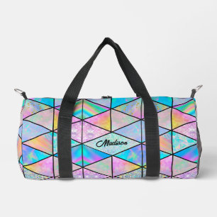Elegant holographic colorful geometric  duffle bag