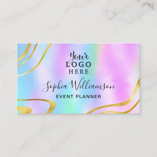 Elegant Holographic Girly Gold Agate Your Logo Business Card