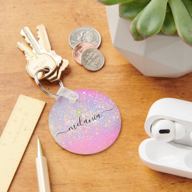 Elegant Holographic Glam Glitter Sparkle Rose Gold Keychain (Desk)
