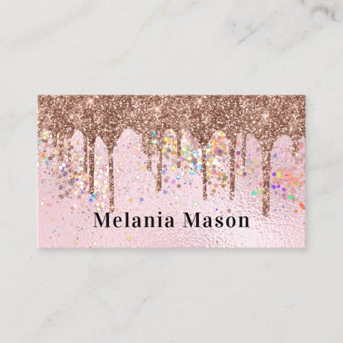 Elegant Holographic Glitter Artist Gold Drips Business Card