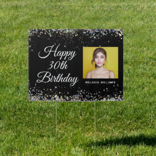 Elegant Holographic Glitter Birthday Personalized Sign