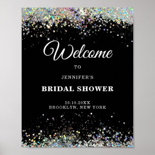 Elegant Holographic Glitter BRIDAL SHOWER Black Poster