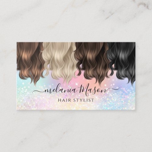 Elegant Holographic Glitter Colorful Hair Stylist  Business Card