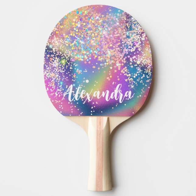 Elegant Holographic Glitter Colorful Ping Pong Paddle (Front)