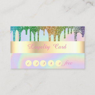 Elegant Holographic Glitter Drips Loyalty Card