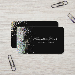 Elegant Holographic Glitter Esthetician Black Business Card