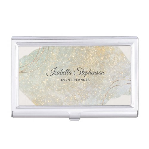 Elegant Holographic Glitter Gold Modern Business Card Case