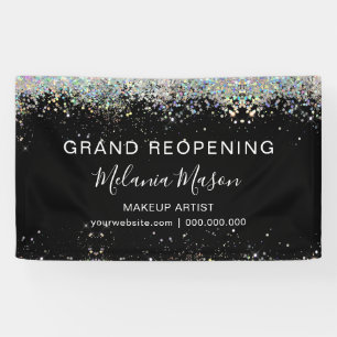 Elegant Holographic Glitter Makeup Artist Black Banner