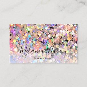 Elegant Holographic Glitter Makeup Artist Black Business Card