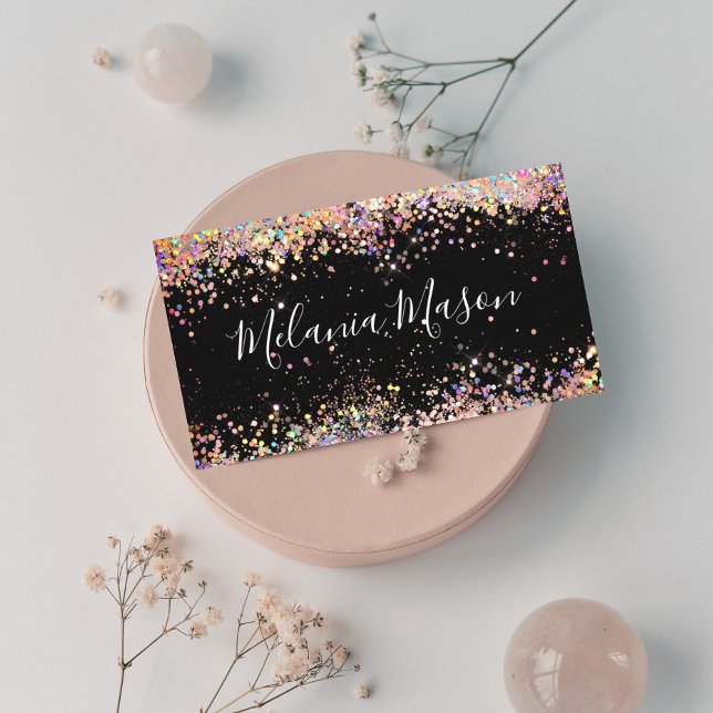 Elegant Holographic Glitter Makeup Artist Black Business Card (Creator Uploaded)