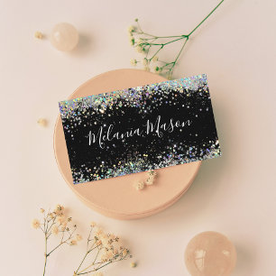 Elegant Holographic Glitter Makeup Artist Black Business Card