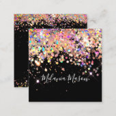 Elegant Holographic Glitter Makeup Artist Black Square Business Card