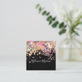 Elegant Holographic Glitter Makeup Artist Black Square Business Card