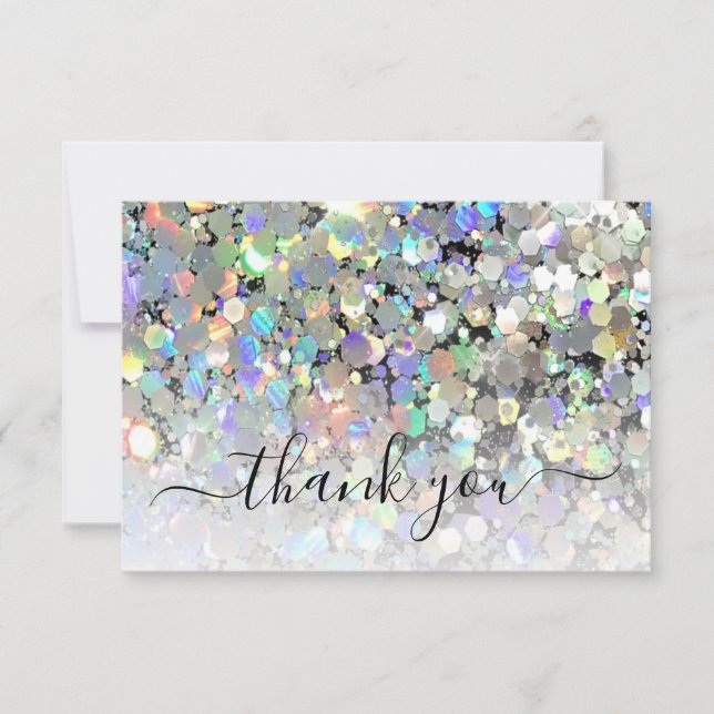 Elegant Holographic Glitter Makeup Artist Black Thank You Card (Front)
