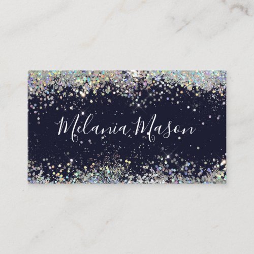 Elegant Holographic Glitter Makeup Artist Blue Business Card