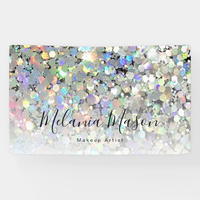 Elegant Holographic Glitter Makeup Artist Modern Banner (Horizontal)