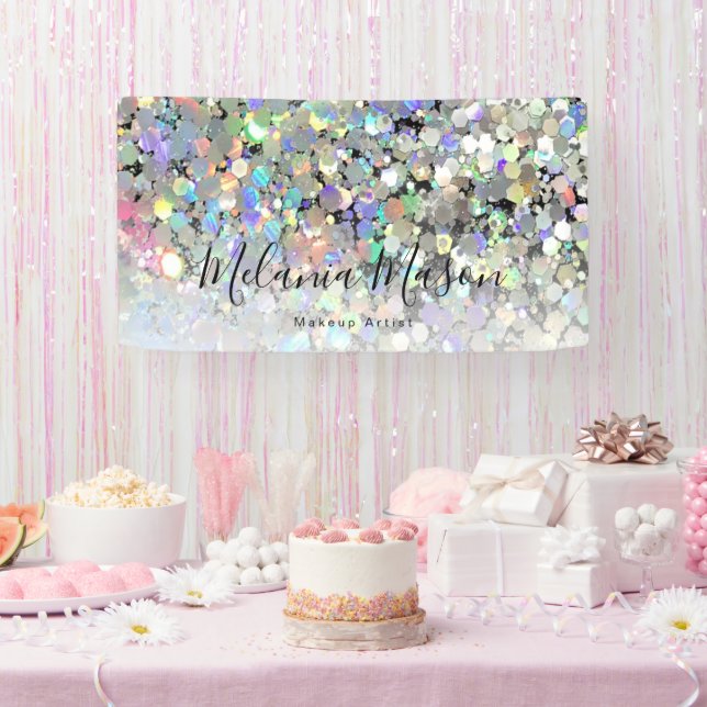 Elegant Holographic Glitter Makeup Artist Modern Banner (Party)