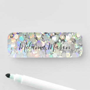 Elegant Holographic Glitter Makeup Artist Name Tag