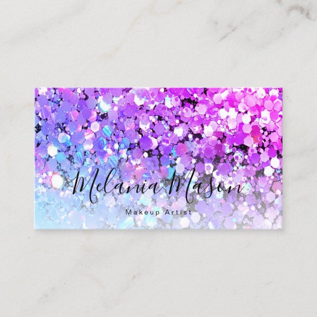 Elegant Holographic Glitter Makeup Artist Purple Business Card (Front)