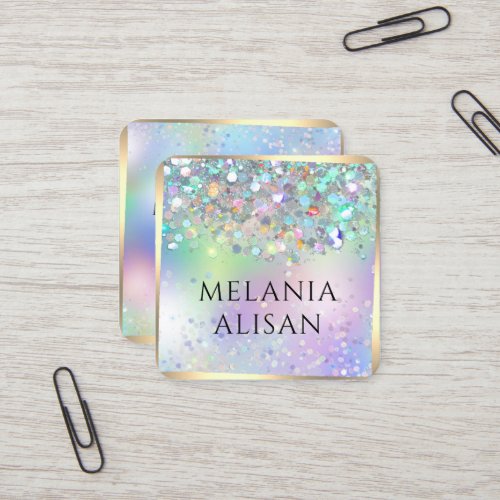 Elegant Holographic Glitter Makeup Artist Unique Square Business Card