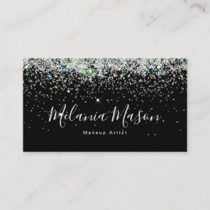 Elegant Holographic Glitter Nail Artist Black Business Card