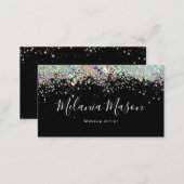 Elegant Holographic Glitter Nail Artist Black Business Card (Front/Back)
