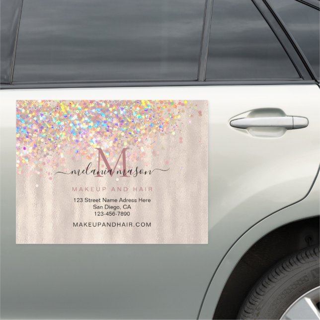Elegant Holographic Glitter Pearl Salon Car Magnet (In Situ)
