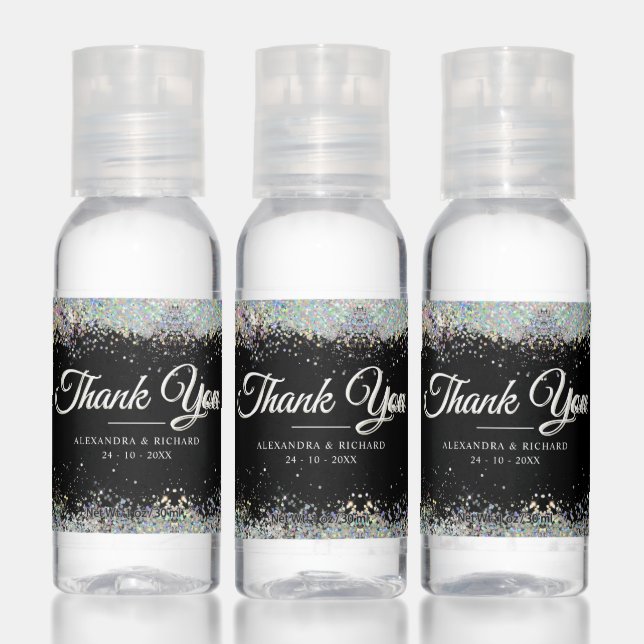 Elegant Holographic Glitter Thank You Wedding Hand Sanitizer (Set)