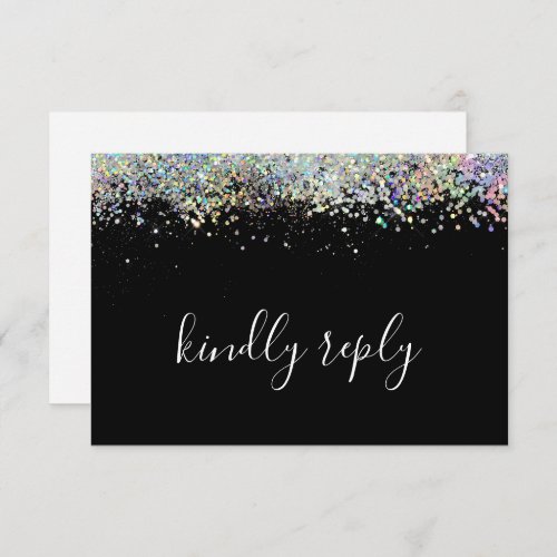 Elegant Holographic Glitter Wedding Kindly Reply RSVP Card