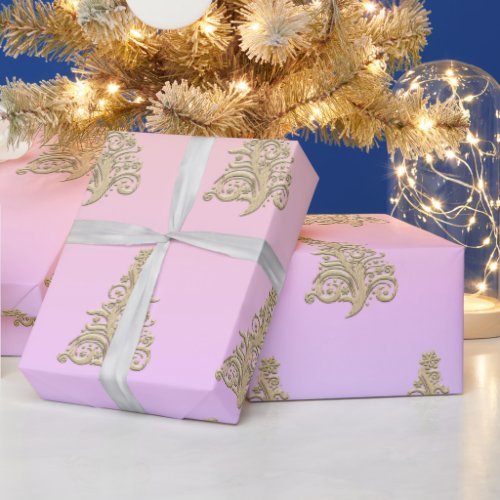 Elegant Holographic Gold Christmas Tree Pattern Wrapping Paper