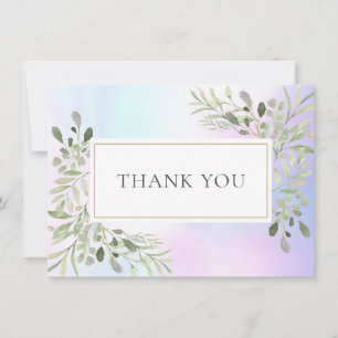 Elegant Holographic Greenery Leaves Thank You Card
