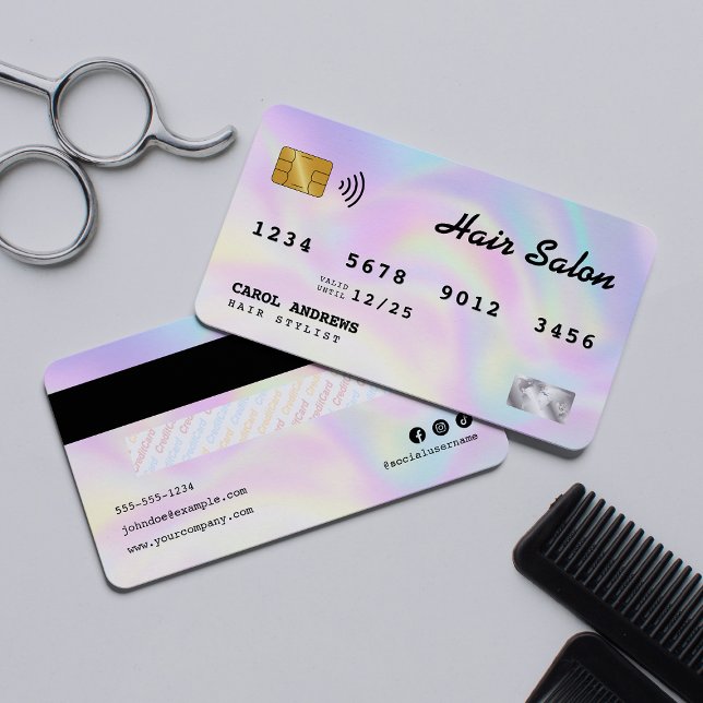 Elegant Holographic Hair Salon Credit Card (Creator Uploaded)