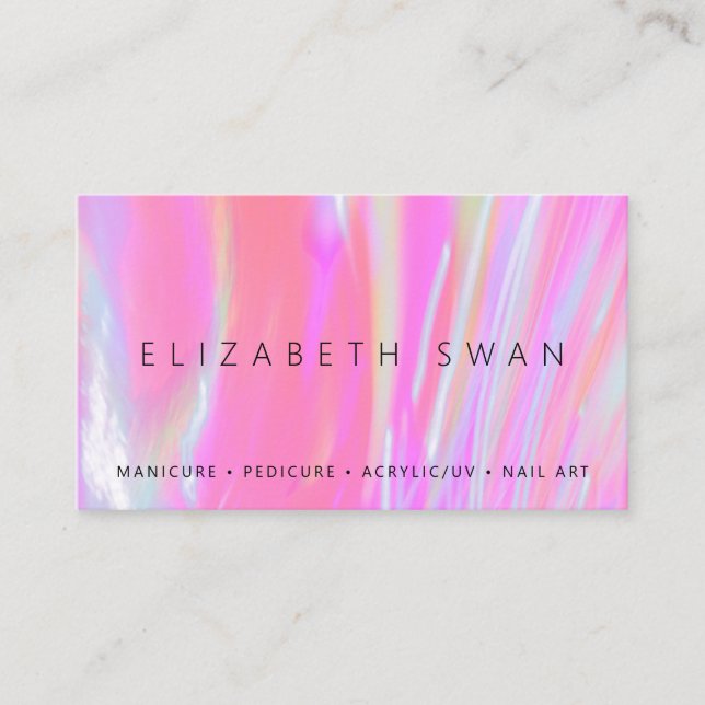 Elegant Holographic Hot Pink Pastel Business Card (Front)