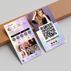 Elegant Holographic Instagram Profile Hair Stylist Business Card