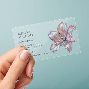 Elegant Holographic Iridescent Lily Clear Business Cards