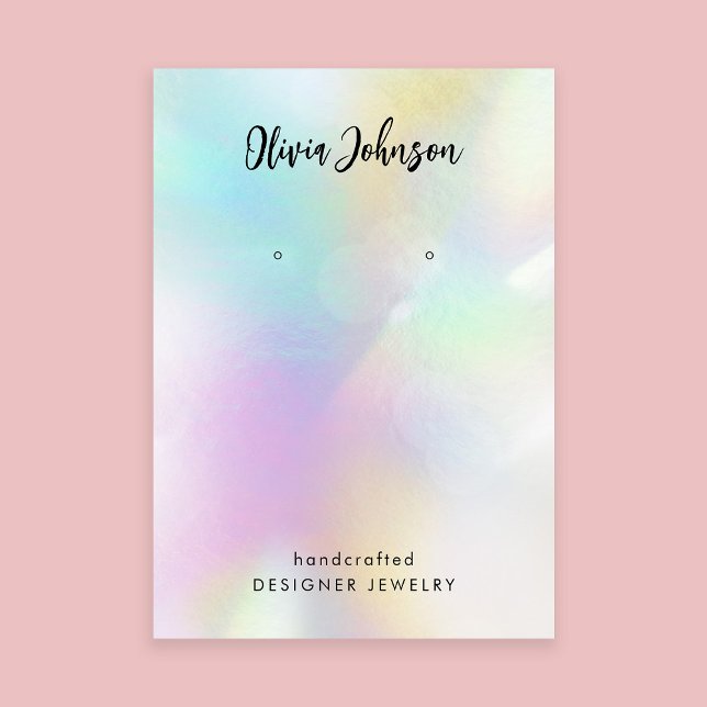 Elegant Holographic Jewelry Earring Display Business Card (Stylishly Personalize with Your Custom Name. Add Optional Text.)