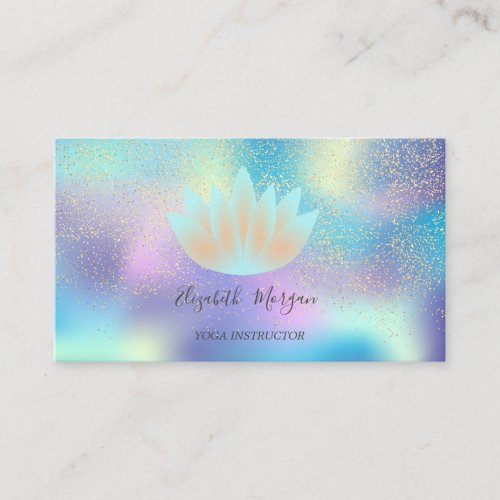 Elegant Holographic Lotus Confetti Yoga Instructor Business Card