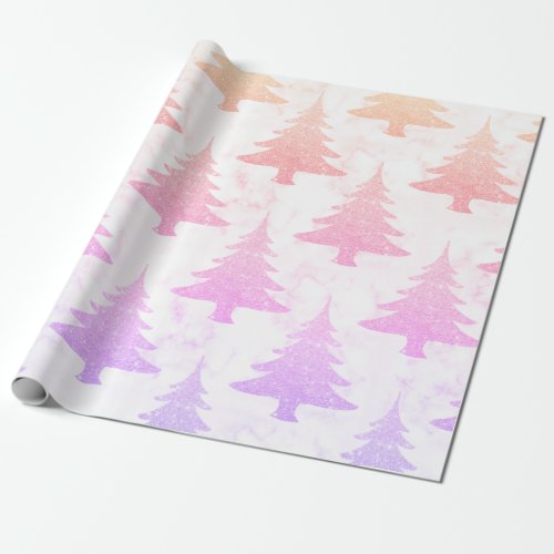 Elegant Holographic Marble Christmas Tree Wrapping Paper